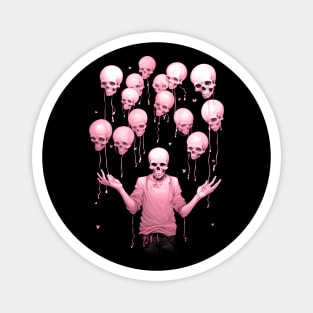 Pink preppy skeleton with skull balloons Magnet